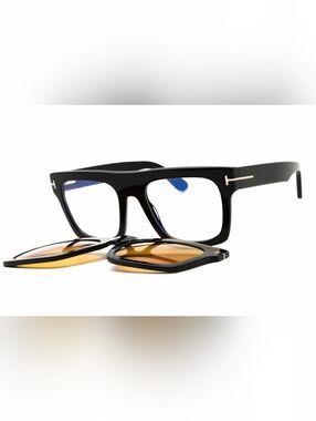 NWT, Tom FordFT6068-B,  Shiny Black/Clear/Blue-Light Block Lens, Size53X20X145.